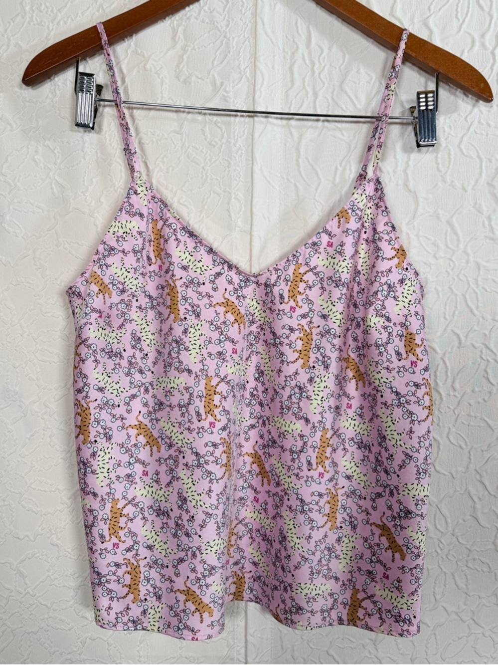 Victoria’s Secret Satin Pink Floral & Tiger Cami Top Sz M